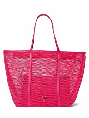 NWT Victoria secret 2 pc set Pink mesh tote Bag  & pouch 14.5”x9.3”x9.8” VS Logo